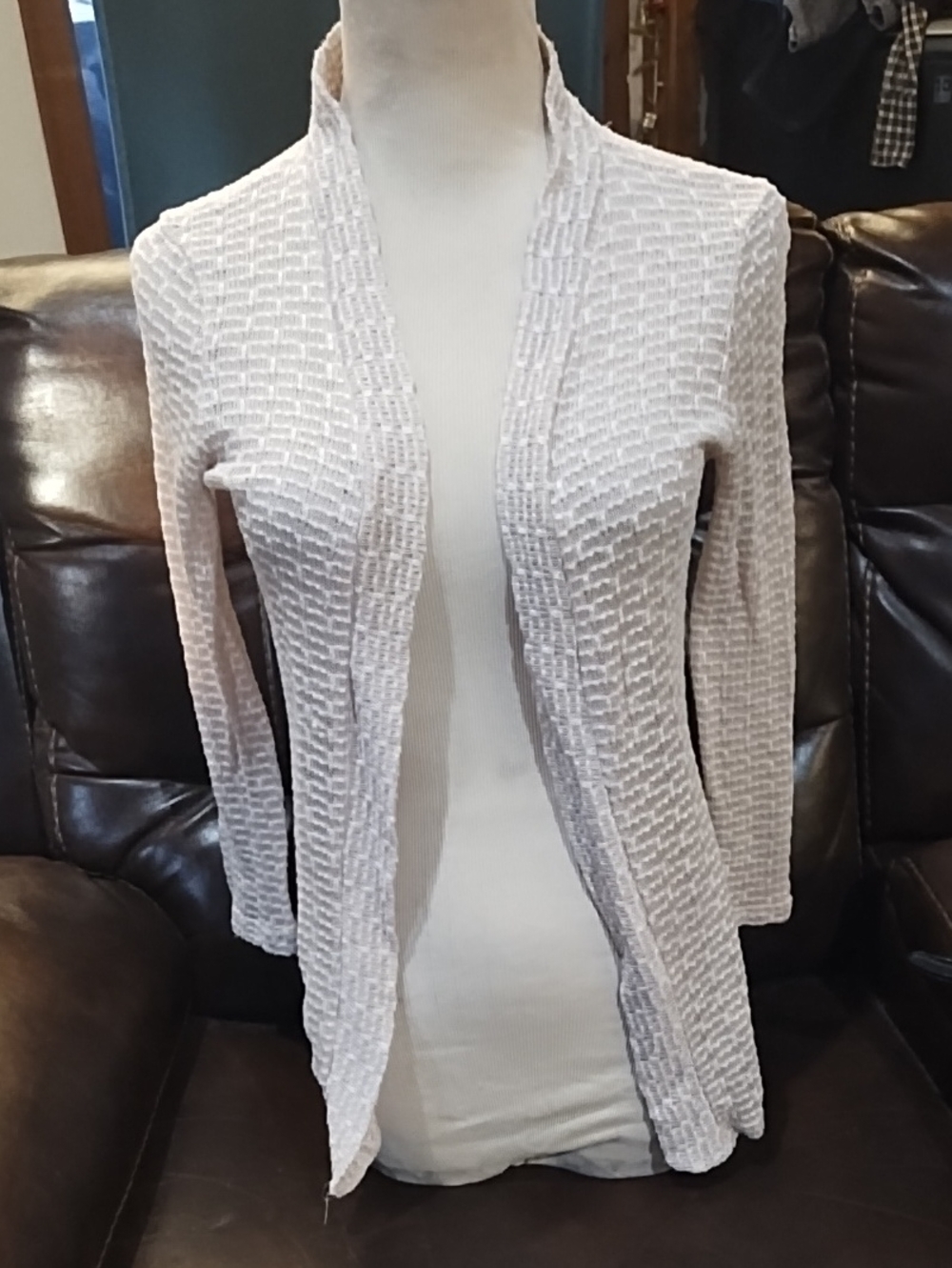 Maurices Light Cream Open-Front Textured Cardigan